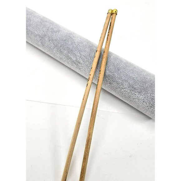 Vintage Wooden Chopsticks or Brush with Brass Tips and Intricate Patterns je182 - Picture 4 of 5